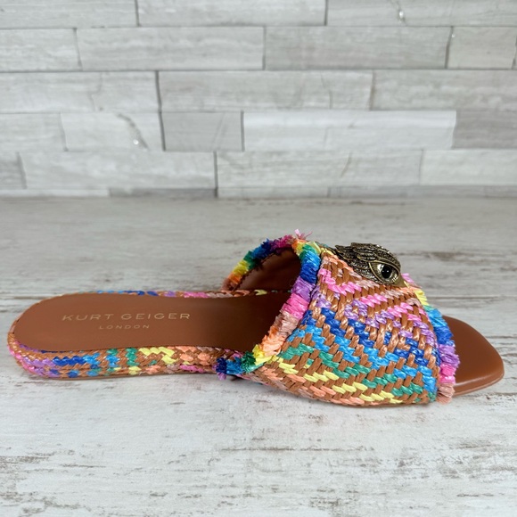 Kurt Geiger Kensington Eagle Casual Flat Raffia Slide Sandals EU 39 Rainbow New - Picture 7 of 14